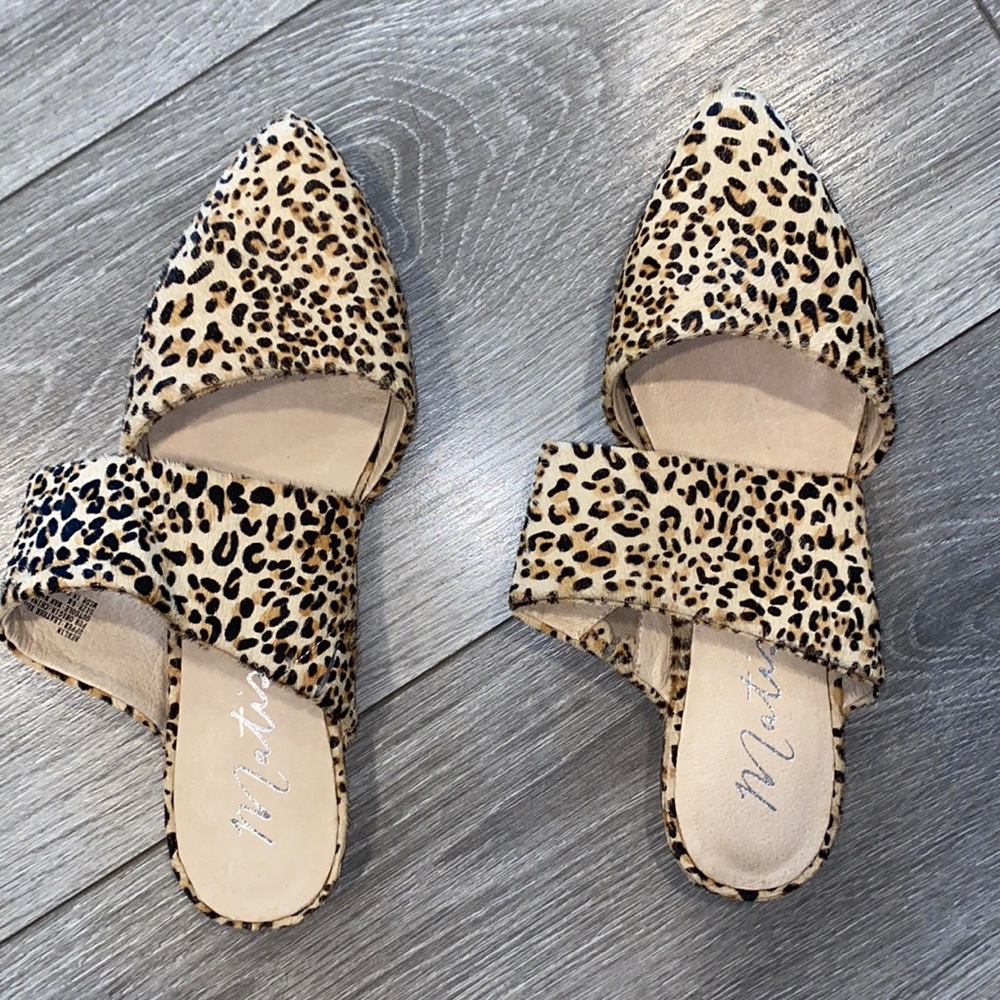 Matisse leopard print cow fur mules